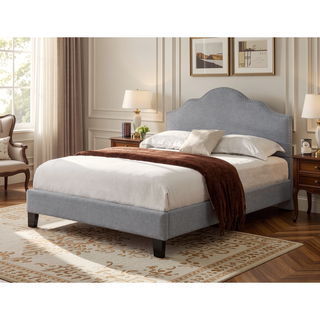 Sunvega Light Gray Transitional Upholstered California King Size Bed Frame