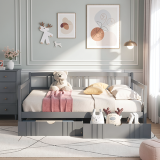 Sunvega Full Size Wood Daybed with Two Drawers for Extra Storage Space, White