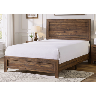 Sunvega Brown Cherry Finish Contemporary Fabric Panel Bed in One Box