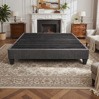 Sunvega Contemporary Dark Grey Upholstered King Size Platform Bed Base