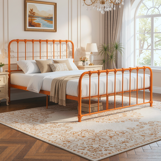 Sunvega Orange Finish Metal Platform Bed Frame Queen Size 1pc