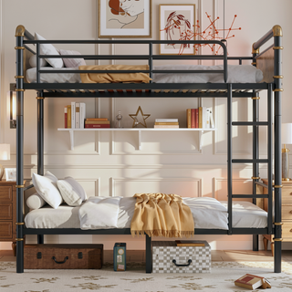 Sunvega Industrial Twin XL over Twin XL Metal Bunk Bed with Safety Rails and Ladder