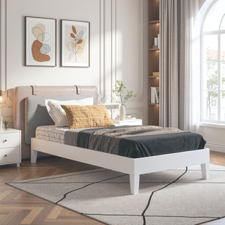 Sunvega Solid Wood Twin Platform Bed with 14-Slat System and Under Bed Storage