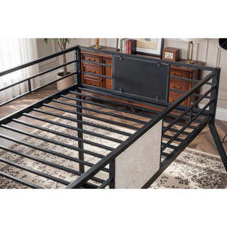 Sunvega Contemporary Black Metal Twin Over Full Bunk Bed with Ladder