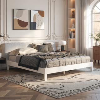 Sunvega King Platform Bed with 28-Slat Dual-Zone System in White