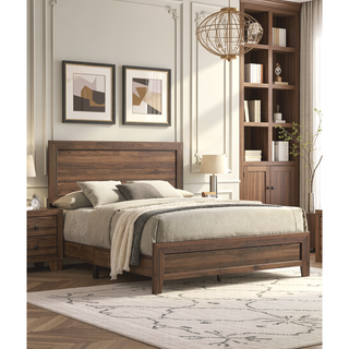 Sunvega Brown Cherry Finish Contemporary Fabric Panel Bed in One Box