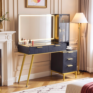 Sunvega Vanity Desk with 36 Inch Illuminated Mirror and 5 Drawers for Bedroom