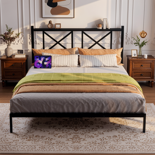 Sunvega Queen Size Floating Bed Frame with Headboard Storage USB Charging and RGB LED Lights