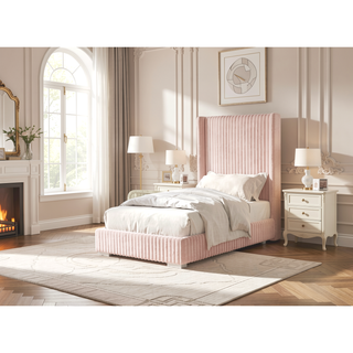 Sunvega Contemporary White Fur Chenille Fabric Mattress Ready Queen Size Bed