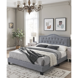 Sunvega European Queen Size Bed with Button Tufted Headboard and Charcoal Finish
