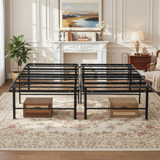 Sunvega Full Size Black Metal Foundation Bed Base with Ample Under-Bed Storage Space
