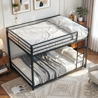 Sunvega Full Over Full Metal Bunk Bed with Safety Guard Rails and Ladder, No Box Spring Needed