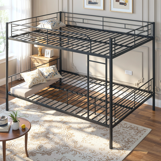 Sunvega Full Over Full Metal Bunk Bed with Chrome Finish and Guardrails