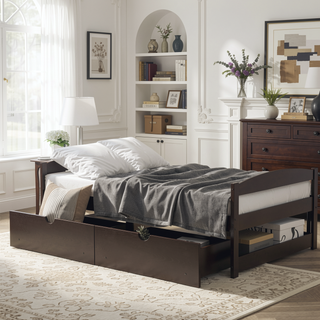 Sunvega White Twin Size Platform Bed with Trundle and Headboard Footboard