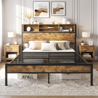 Sunvega Twin Size Bed Frame with Storage Headboard, Charging Station, and Bookcase