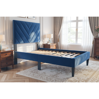 Sunvega Adjustable Velvet Upholstered Twin Bed with 12-Slat Support System