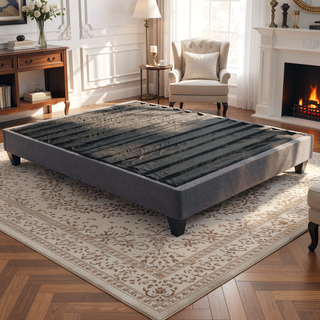 Sunvega Twin Size Upholstered Bed Frame Base in Dark Gray Linen Fabric