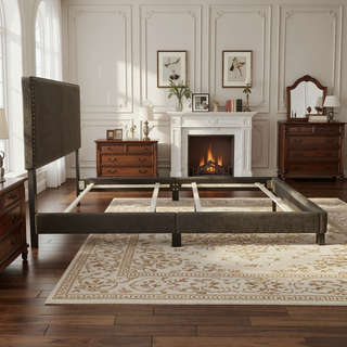Sunvega Full Bed with Nailhead Trim and Solid Wood Legs in Modern Black Finish
