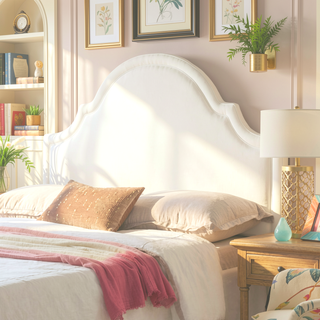 Sunvega Upholstered Queen Headboard in Antique White Woven Fabric