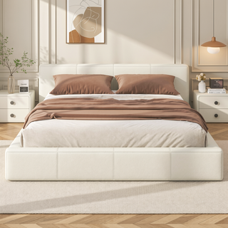 Sunvega Stylish Gray Upholstered King Bed with Faux Leather and Wood Frame