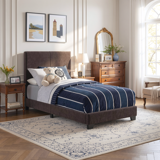 Sunvega Low Profile Leatherette Upholstered Twin Panel Bed with Stitched Details