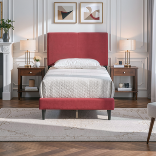 Sunvega White Faux Leather Upholstered Queen Bed with Adjustable Headboard