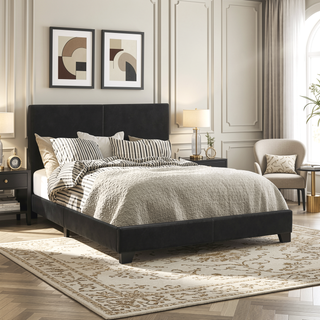 Sunvega Low Profile Leatherette Upholstered Twin Panel Bed with Stitched Details