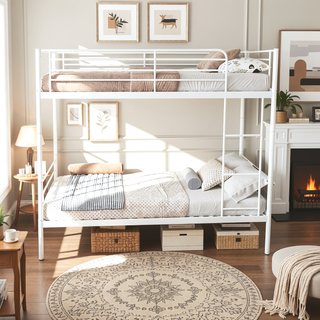 Sunvega Twin Over Twin Metal Bunk Bed with Ladder and Guardrail, Splits into Two Separate Beds