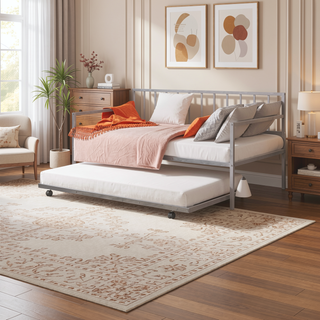 Sunvega Contemporary Black Metal Twin Daybed With Trundle and Full Frame