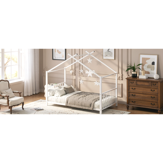 Sunvega Adorable Pink Twin Size Metal House Platform Bed Frame for Kids
