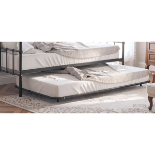 Sunvega Black Contemporary Twin Size Metal Daybed With Trundle And Pipe Framework