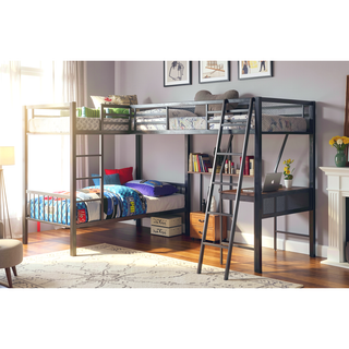 Sunvega Contemporary Silver Grey And Black Metal L-Shaped Triple Bunk Bed