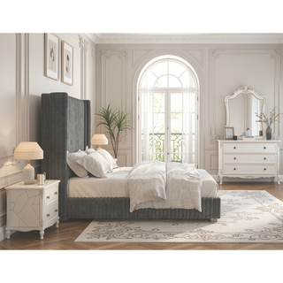 Sunvega Contemporary White Fur Chenille Fabric Mattress Ready Queen Size Bed