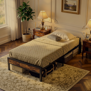 Sunvega Twin Size Bed Frame with Storage Headboard, Charging Station, and Bookcase