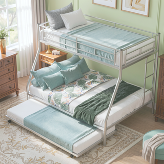 Sunvega Twin over Full Bunk Bed with Twin Trundle and Two Ladders