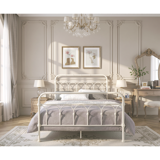 Sunvega Elegant Spindle Design Full Bed with Sturdy Metal White Finish