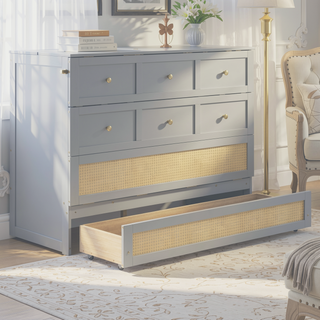 Sunvega Full Size Murphy Bed with Large Storage Drawers in Classic Gray