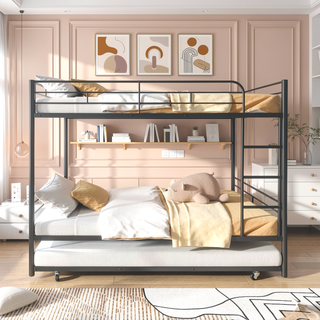 Sunvega Convertible Metal Bunk Bed with Trundle for Extra Guest Sleeping Space