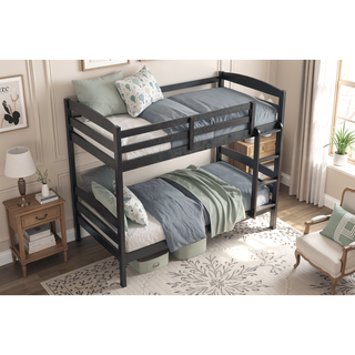 Sunvega Twin over Twin Bunk Bed with Guard Rails in Black Finish