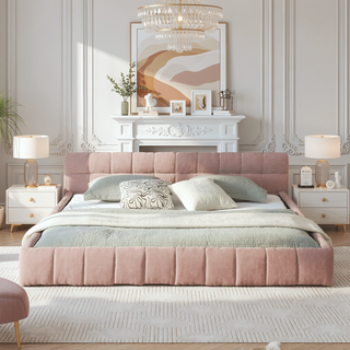 Sunvega King Size Upholstered Bed Frame with Thick Chenille Fabric Headboard