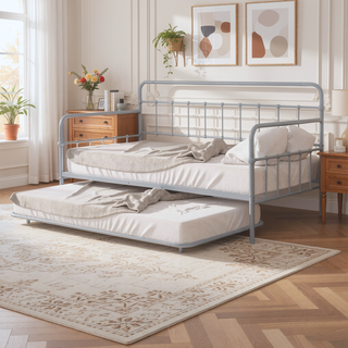 Sunvega Silver Contemporary Twin Metal Daybed with Trundle and Pipe Framework