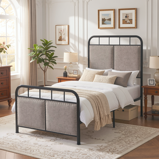 Sunvega Unique Flower Sturdy System Metal Bed Frame with Headboard and Footboard