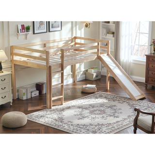 Sunvega Grey Twin Low Loft Bed with Slide, Ladder, and Safety Guardrails