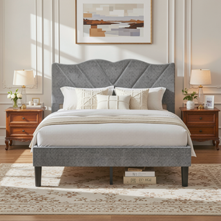 Sunvega Upholstered Platform Bed with Padded Headboard and EVA Mute Bars