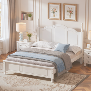Sunvega Retro Style Solid Wood Platform Bed Frame with Slat Support for Full Size Mattress