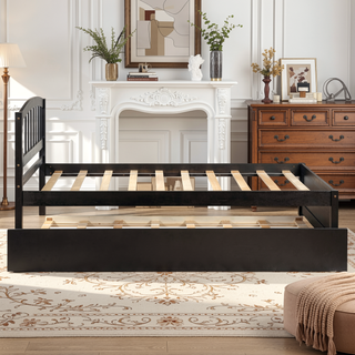 Sunvega Twin Size Gray Wood Platform Bed Frame with Trundle for Maximized Space