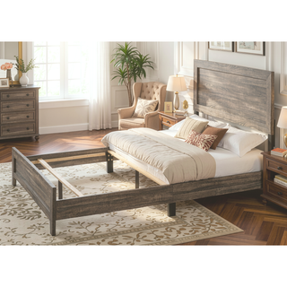 Sunvega Brown Cherry Finish Contemporary Fabric Panel Bed in One Box
