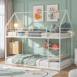 Sunvega Sturdy Metal Twin over Twin Bunk Bed with Safety Guardrail and Ladder