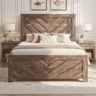 Sunvega Natural Finish Full Bed with Headboard Footboard and Rails