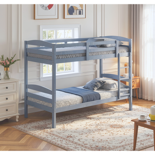 Sunvega Twin Over Twin Bunk Bed with Arch Slat Design in Gray Finish